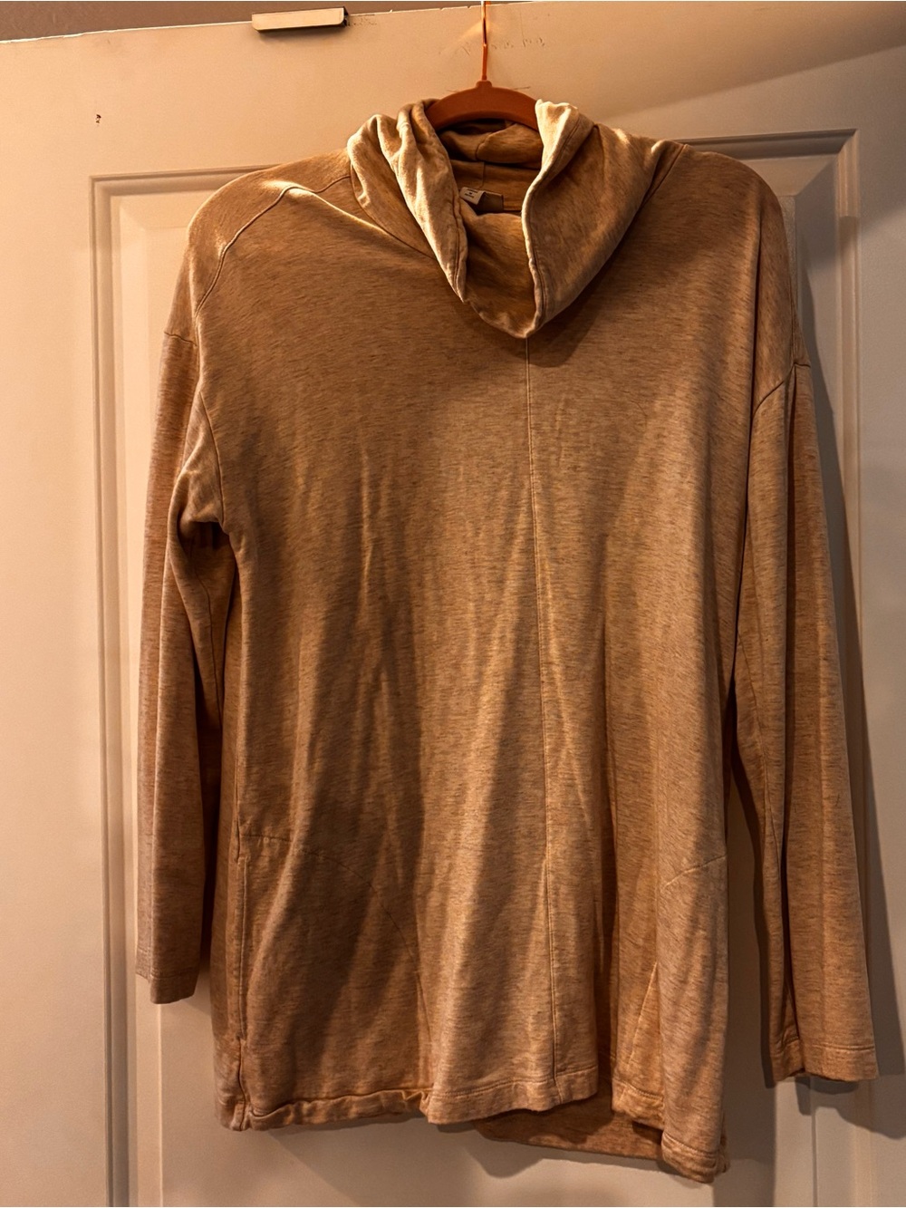PureJill Medium Cream Cowl Neck Tunic Top | Soft Relaxed Long Sleeve